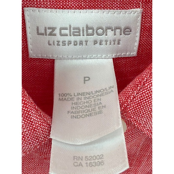 Liz Claiborne Lizsport PP Petite Red Linen Button Down Shirt Career Minimalist - Picture 6 of 8